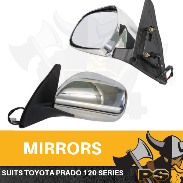 Door Mirror Left Side Chrome electric to suit Toyota Prado 120 Series 2002-2009