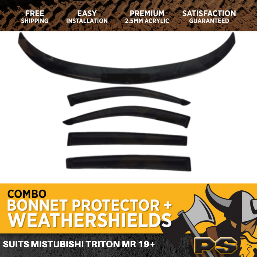 Bonnet Protector + Weathershields For Mitsubishi Triton MR 19+ Window Visors