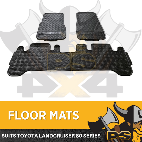 Rubber Floor Mats Front & Rear to suit Toyota Landcruiser 80 Series