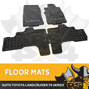 Rubber Floor Mats Front & Rear to suit Toyota Landcruiser 76 Series
