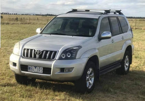 LED Headlights Pair Angel Eye Black to suit Toyota Prado 120 Series 02-09