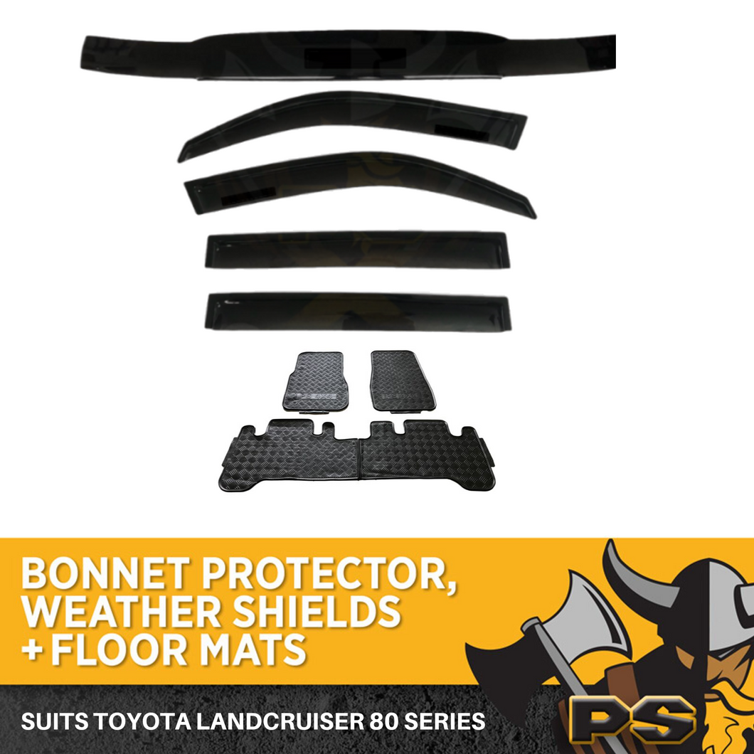 Bonnet Protector & Window & Floor Mats Visors to suit Toyota Landcruiser 80 Series 90-98