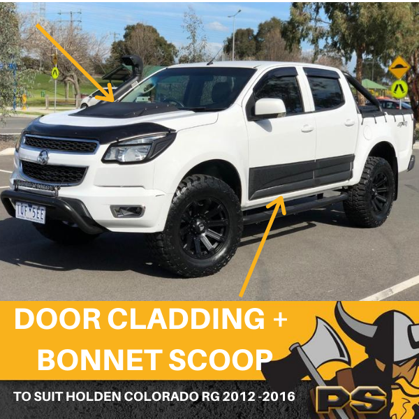 PS4X4 Matte Black Bonnet Scoop + Door Cladding Combo Holden Colorado 2012-2019