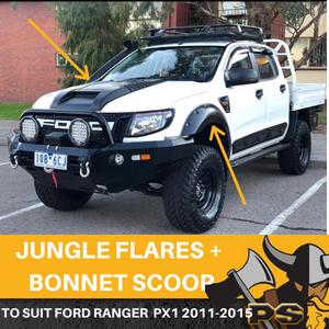 FENDER JUNGLE FLARES + BONNET SCOOP COMBO FORD RANGER PX1 2011-2015 4 PIECE