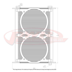Engine Oil Cooler - Plate and Fin 280 x 423 x 37mm (48 Row) suits 2 x 8" SPAL Fans, Temp Switch Boss