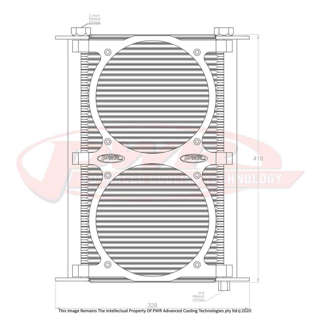 Engine Oil Cooler - Plate and Fin 280 x 423 x 37mm (48 Row) suits 2 x 8