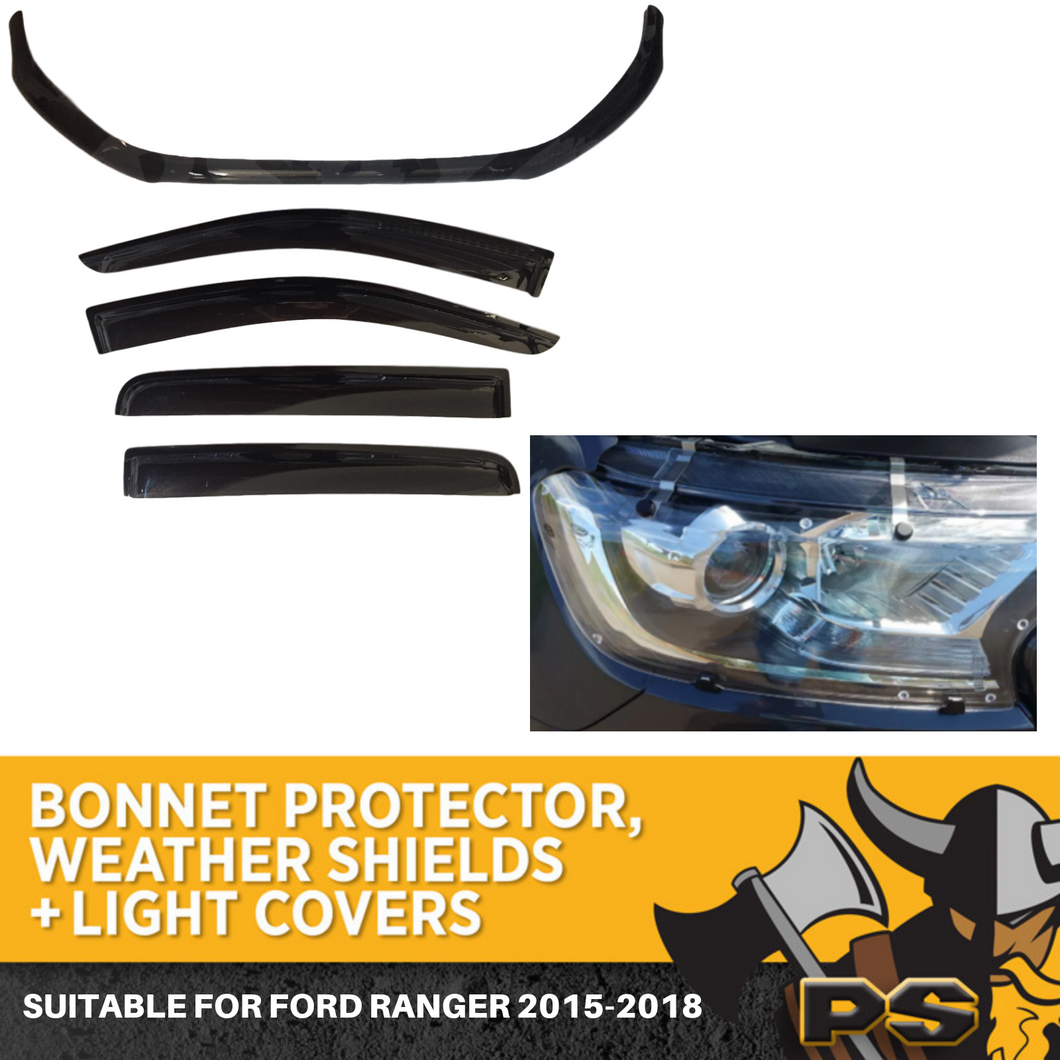 Bonnet Protector Weathershields & Light Covers to suit Ford Ranger 2015-2022