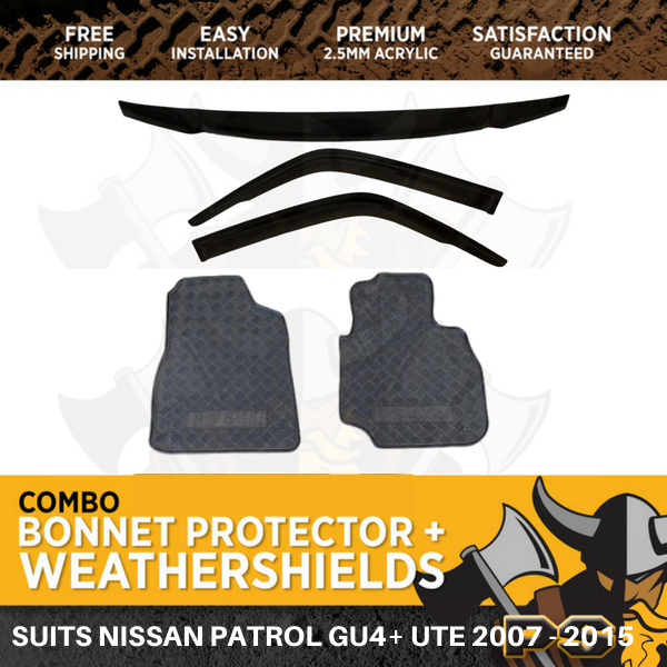 Nissan Patrol 2007-2015 GU4+ UTE Bonnet Protector & Window Visors & Floor Mats
