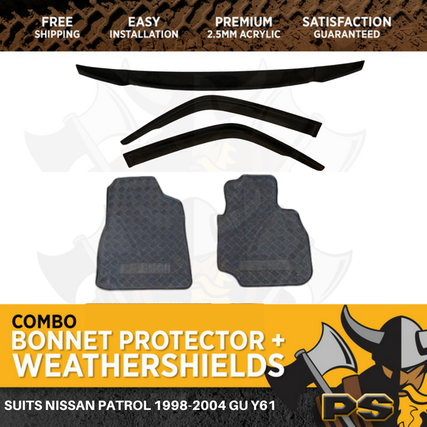 Nissan Patrol 1998-2006 GU1-3 UTE Bonnet Protector & Window Visors & Floor Mats