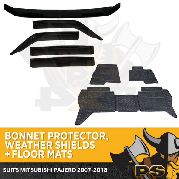 Bonnet Protector Window Visors & Floor Mats to suit Mitsubishi Pajero NS NX 07-19