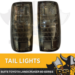 Pair Tail Lights Left + Right Black LED to suit Toyota Landcruiser 80 Series