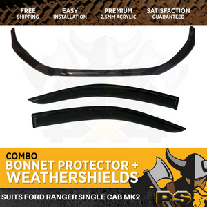 Bonnet Protector, Weather Shields Visor for Ford Ranger MK2 Single Cab 2015-2022