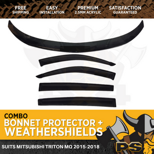 Bonnet Protector + Weathershields For Mitsubishi Triton MQ 15-18 Window Visors