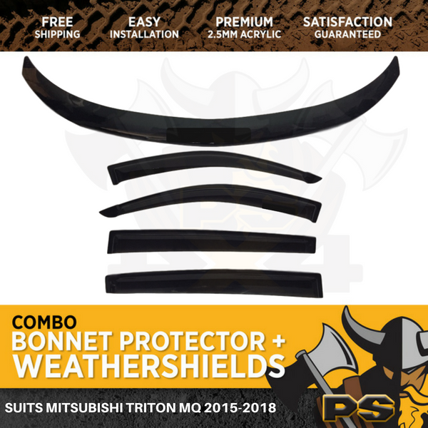 Bonnet Protector + Weathershields For Mitsubishi Triton MQ 15-18 Window Visors