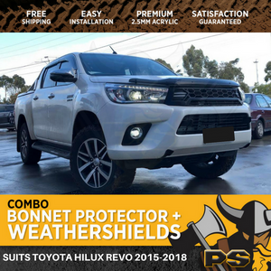 Bonnet Protector + Window Visors Weather shields for Toyota Hilux 2015-2020 Revo