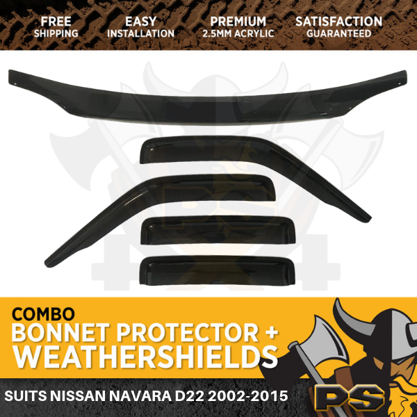 Bonnet Protector & Window Visors for Nissan Navara D22 2002-2015 Weathershields
