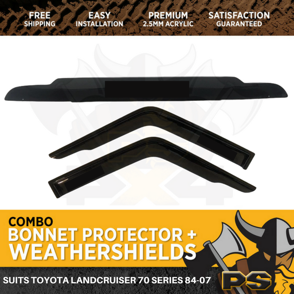 Bonnet Protector & Window Visors suit Toyota Landcruiser 70 75 76 Series 84-07