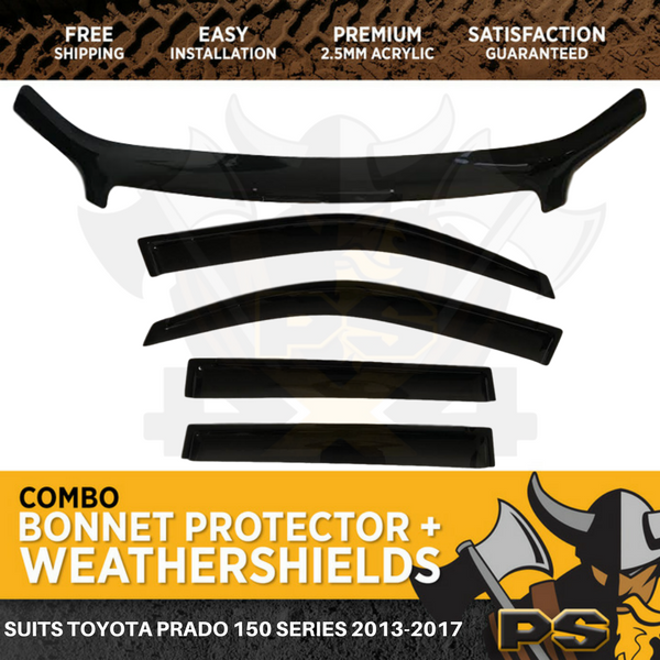 Bonnet Protector & Window Visors to suit Toyota Prado 150 Series 13-17