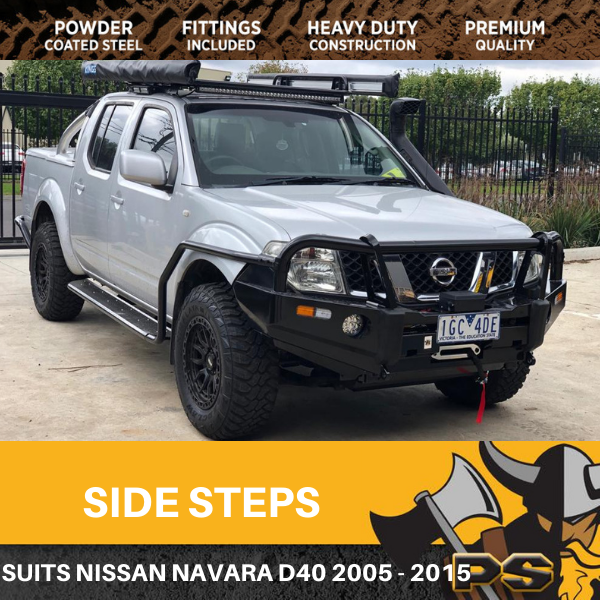PS4X4 Steel Side Steps + Brush Bars to Suit Nissan Navara D40 2005 - 2015