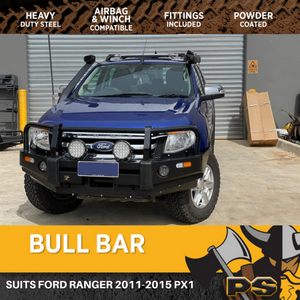 FORD RANGER DELUXE PX 2011 - 2015 STEEL BULL BAR ADR APPROVED WINCH COMPATIBLE