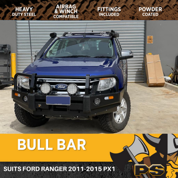 FORD RANGER DELUXE PX 2011 - 2015 STEEL BULL BAR ADR APPROVED WINCH COMPATIBLE