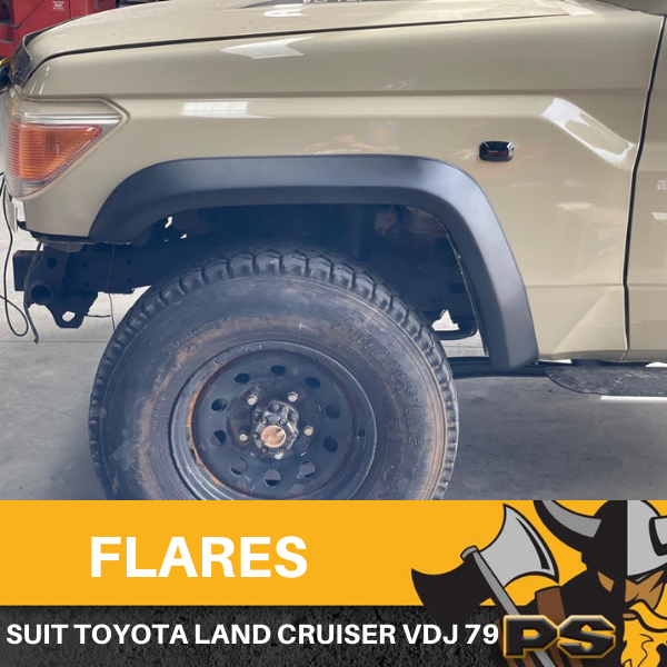 Matte black Flares to suit Toyota Landcruiser VDJ 79 Series Front 2007+ Guards 2PC