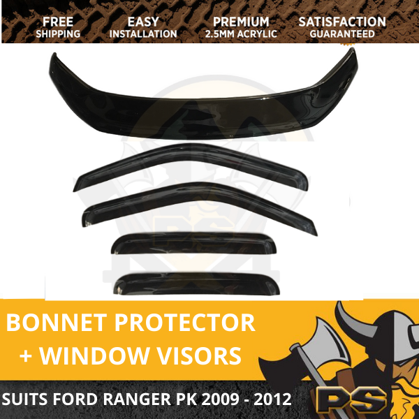 2009-2011 Ford Ranger PK Dual Cab Bonnet Protector & Window Visors Weather Shiel
