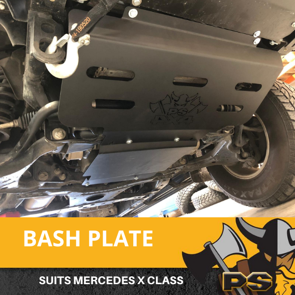 PS4X4 Mercedes X - Class Steel Black Bash Plate 4mm 2 Piece Sump Guard