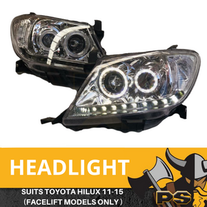 Angel Eye Projector Head lights to suit Toyota Hilux 2011-2015 LED Clear Halo
