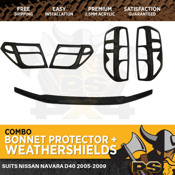 Bonnet Protector & Black Covers for Nissan Navara D40 2005-2009