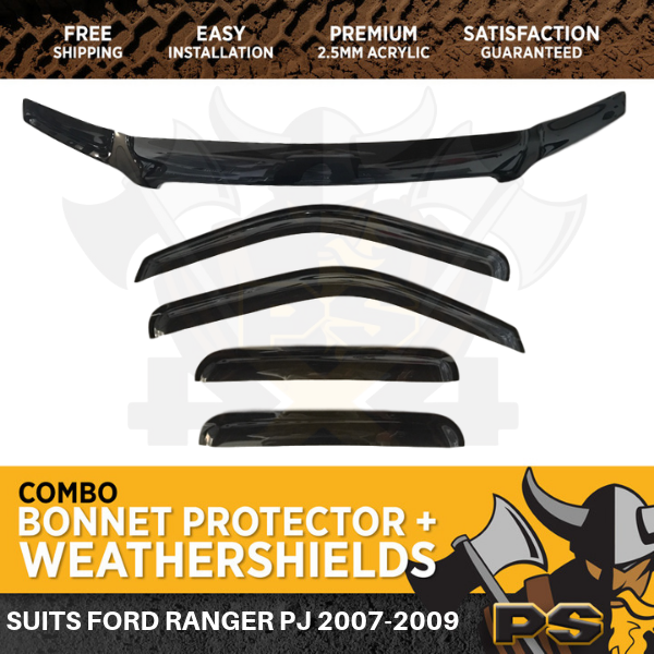 Ford Ranger PJ 2006-2008 Dual Cab Bonnet Protector & Window Visors Weather Shields