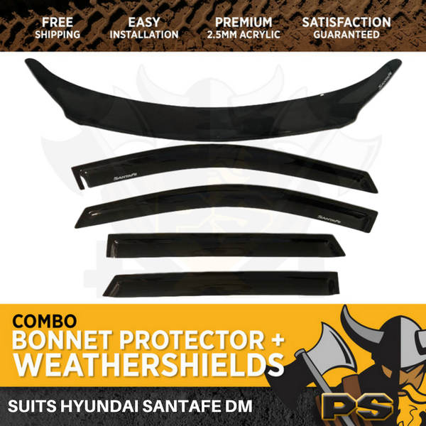 Hyundai Santa Fe 2012-2018 DM Bonnet Protector & Window Visors Weather Shields