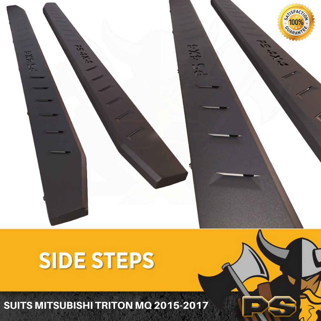 Steel Side Steps for Mitsubishi Triton MQ MR 2015-2022 Running Boards Sidesteps Matte Black