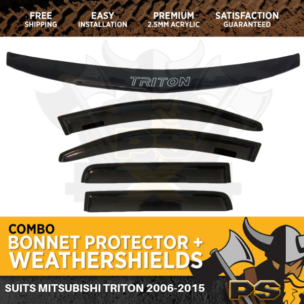 Mitsubishi Triton 2005-2014 ML MN Bonnet Protector & Weathershield Window Visor