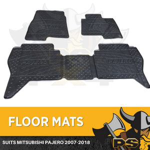 Rubber Floor Mats Front & Rear to suit Mitsubishi Pajero 2007-2018