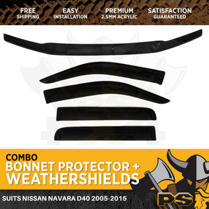 2005-May/2010 Nissan Navara D40 Bonnet Protector & Window Visors Weather Shields