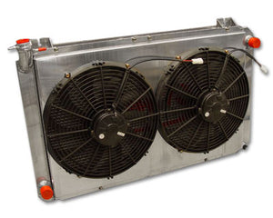 NISSAN  GQ PATROL LS1 OUTLETS 55MM Single pass Crossflow Radiator with Shroud mounts for twin 14" SPAL fans