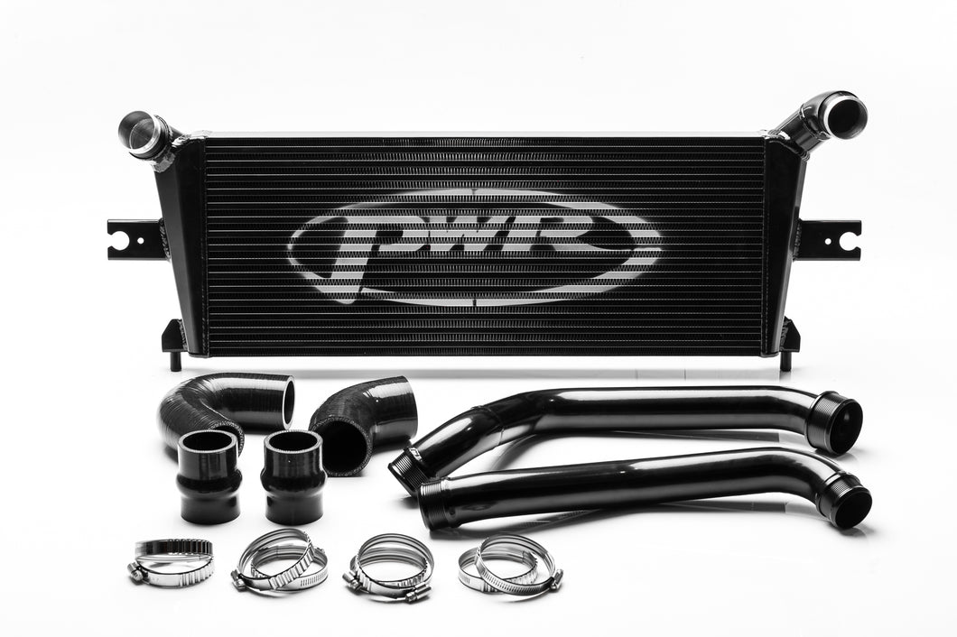 HOLDEN Colorado RG 2012-2013 2.8L Diesel 55mm Intercooler & Pipe Kit, POWDERCOATED BLACK, billet ribbed outlets, includes silicone hose