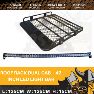 PS4X4 Universal Dual cab Roof rack Steel Tradesman + Light bar combo