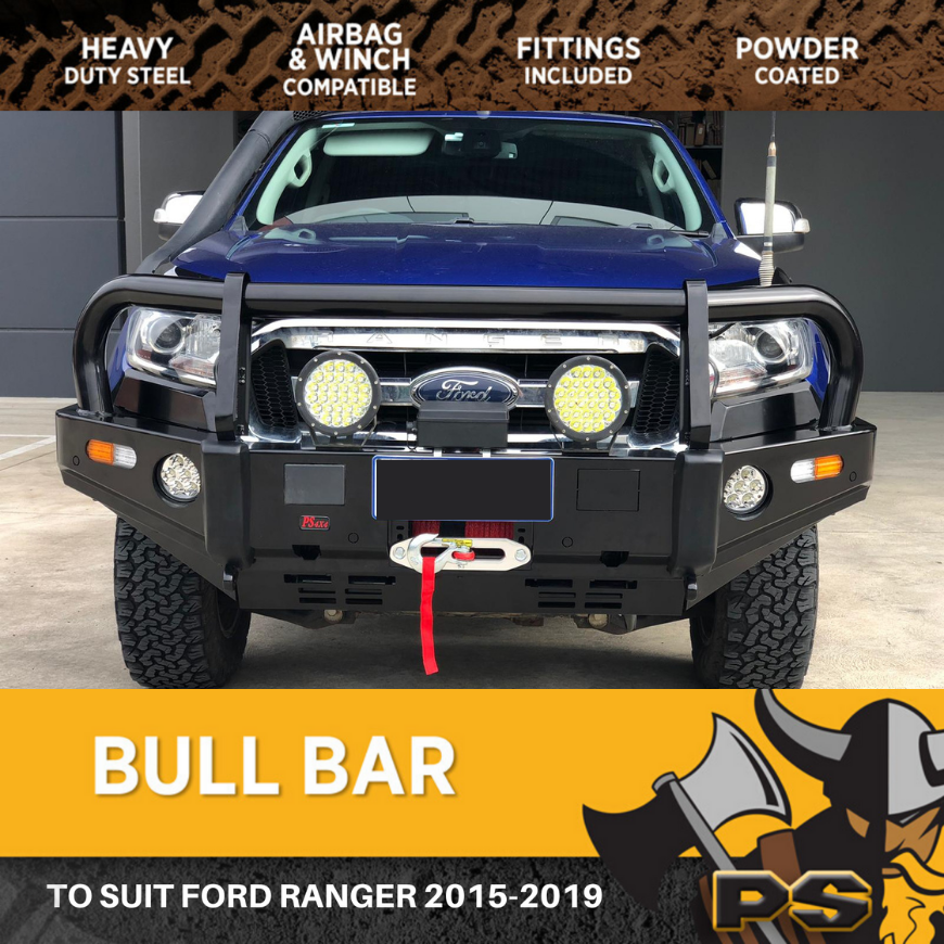 PS4X4 76MM DELUXE BULL BAR FORD RANGER 2015-2020 MK2 MK3 ADR APPROVED TECHPACK