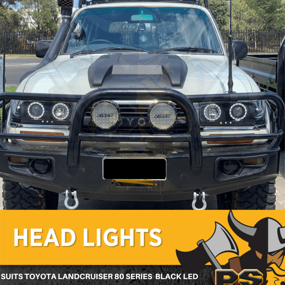 Angel Eye HeadLights LED BLACK to suit Toyota Landcruiser 80 Series Projector
