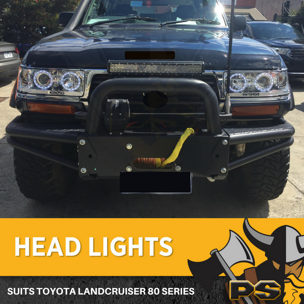 Angel Eye Headlights Clear LED to suit Toyota Land cruiser 80 Series Projector