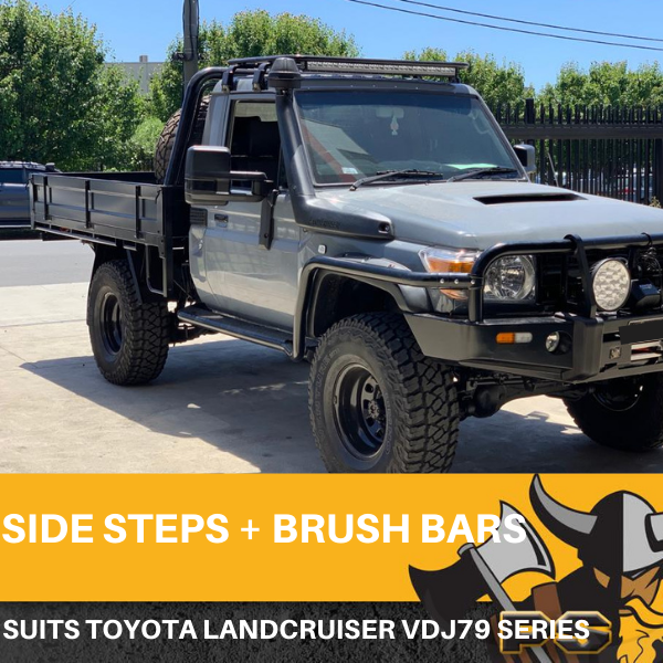 Ps4x4 53mm Brush Bars & Side Steps To Suit 79 Series Landcruiser VDJ79 Single Cab