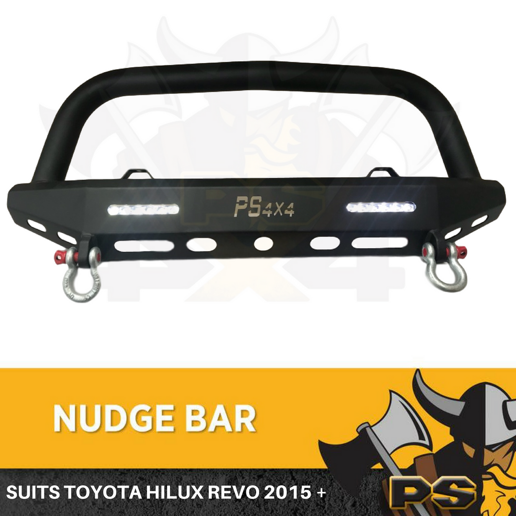 Black Steel Nudge Bar to suit Toyota Hilux 2015-2018 Hooks Heavy Duty