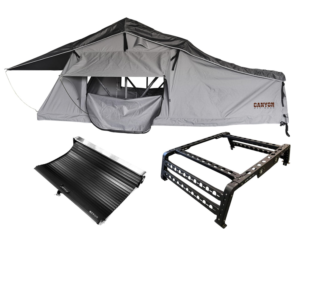 ROOF TOP TENT CAMPING PACKAGE - 2 PERSON LONG STYLE SOFT SHELL TENT CANYON OFFROAD