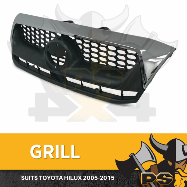 BLACK Chrome Grille to suit Toyota Hilux 2005-2011 SR5 Grey Insert Replacement