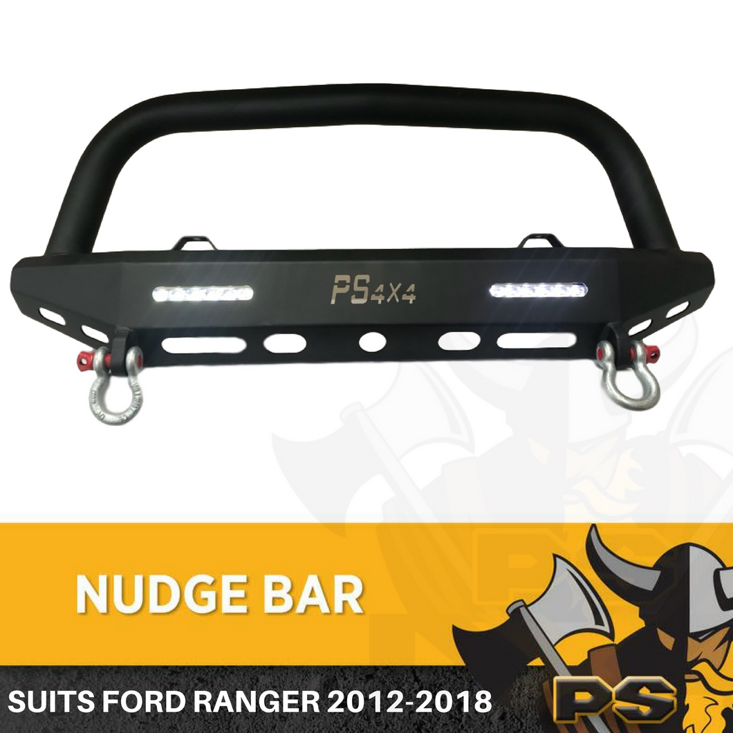 Black Steel Nudge Bar to suit Ford Ranger 2012-2018 Hooks Heavy Duty