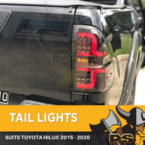 Tail Lights to suit Toyota Hilux 2015 2019 Revo Smoke Black Tailights LED