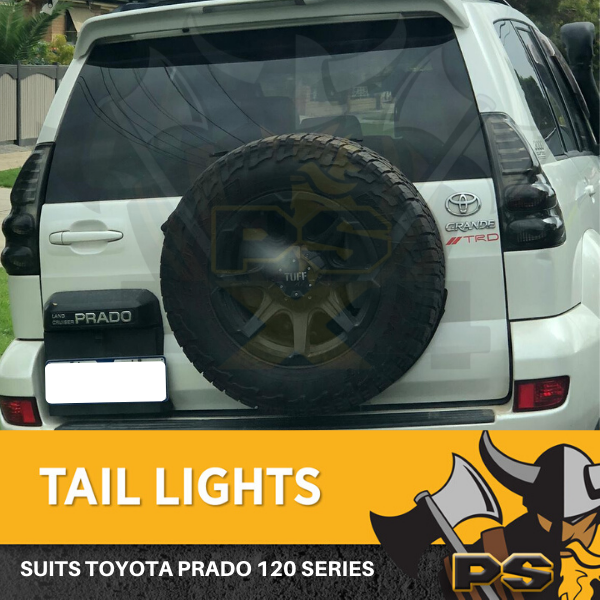 Ps4x4 BLACK SMOKED LED REPLACEMENT TAIL LIGHTS TO SUIT 120 SERIES 2003-2009