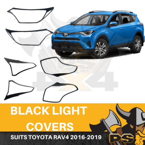 Black Head light Tail light Lamp Covers for Toyota RAV4 2016-2019 Surrounds